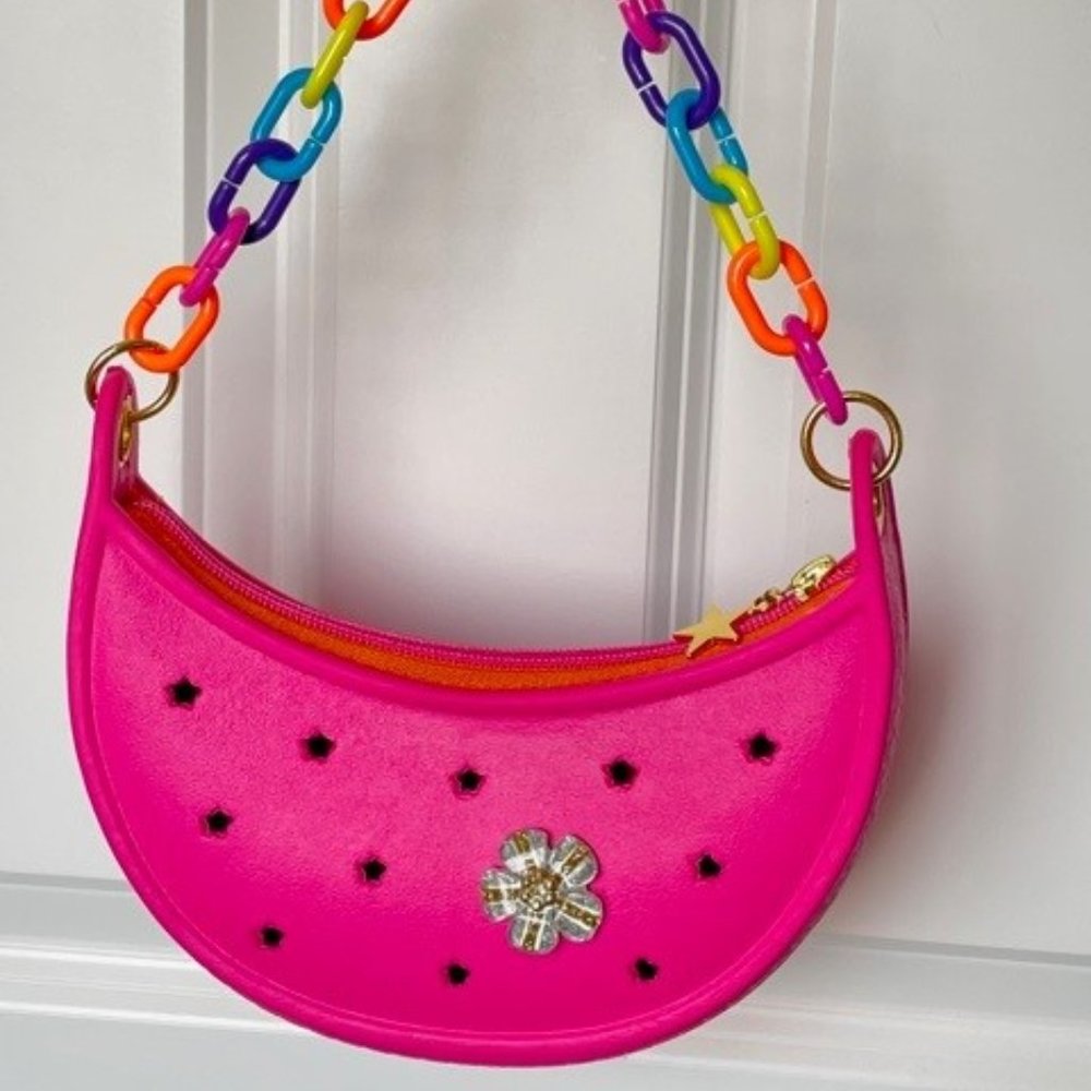 CROCS girls Estrella Jibbitz purse, pink, EUC